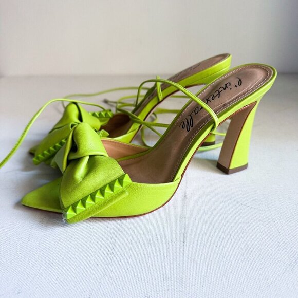 L'Intervalle Lime Green Bow Detail Ankle Tie Heels 37 - Picture 2 of 10